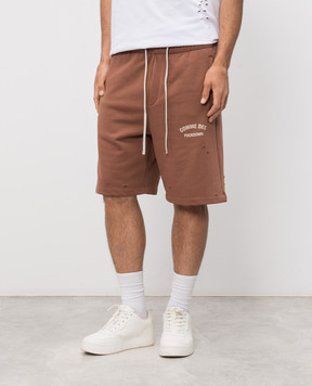 Comme des Fuckdown Коричневі шорти з принтом логотипа та проріхами FMS6CFABM01925