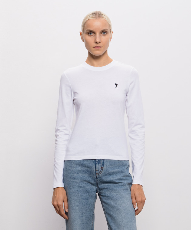 Ami Paris Білий лонгслів з вишивкою емблеми FTS417724 зображення 3