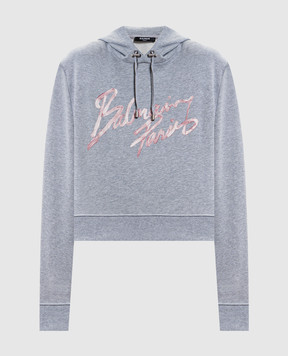 Balmain Серое меланжевое худи с принтом логотипа GF1JR030BD43