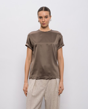 Brunello Cucinelli Коричневый топ из шелка с цепочкой M0C59DE310
