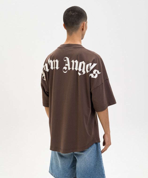 Palm Angels Коричневая футболка с контрастным логотипом PMAA10BS26JER001 изображение 4
