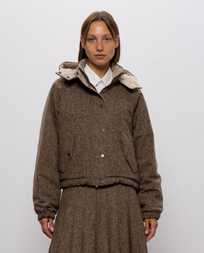 Brunello Cucinelli Пуховая коричневая куртка с шерстью MD0023657