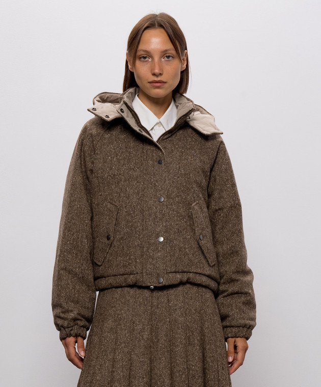 Brunello Cucinelli Пуховая коричневая куртка с шерстью MD0023657 изображение 3