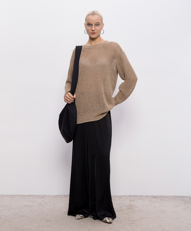 Intoca Бежевый ажурный свитер из льна 261LILLPO0102 изображение 2
