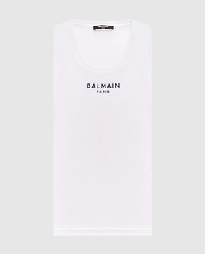 Balmain Біла майка в рубчик з вишивкою логотипа HF1EB075BD10
