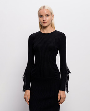 Twinset Черный топ в рубчик с кружевом 262AP3102