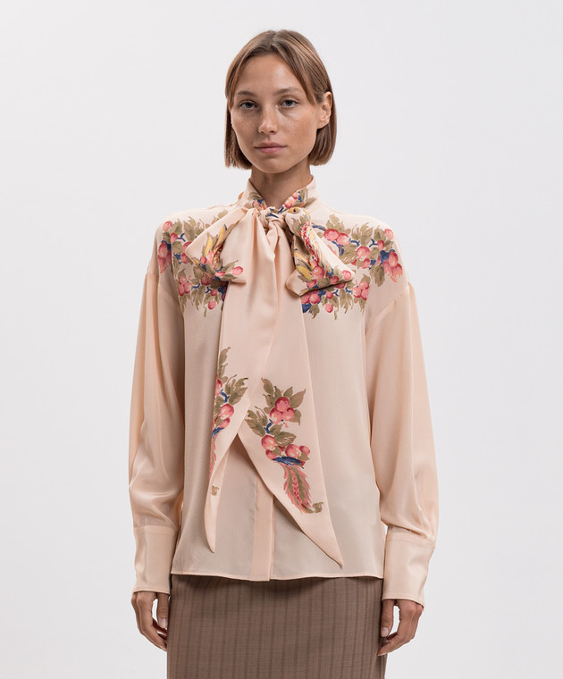 Etro Бежевая блузка из шелка в цветочный принт WRIA007799SP11U изображение 3