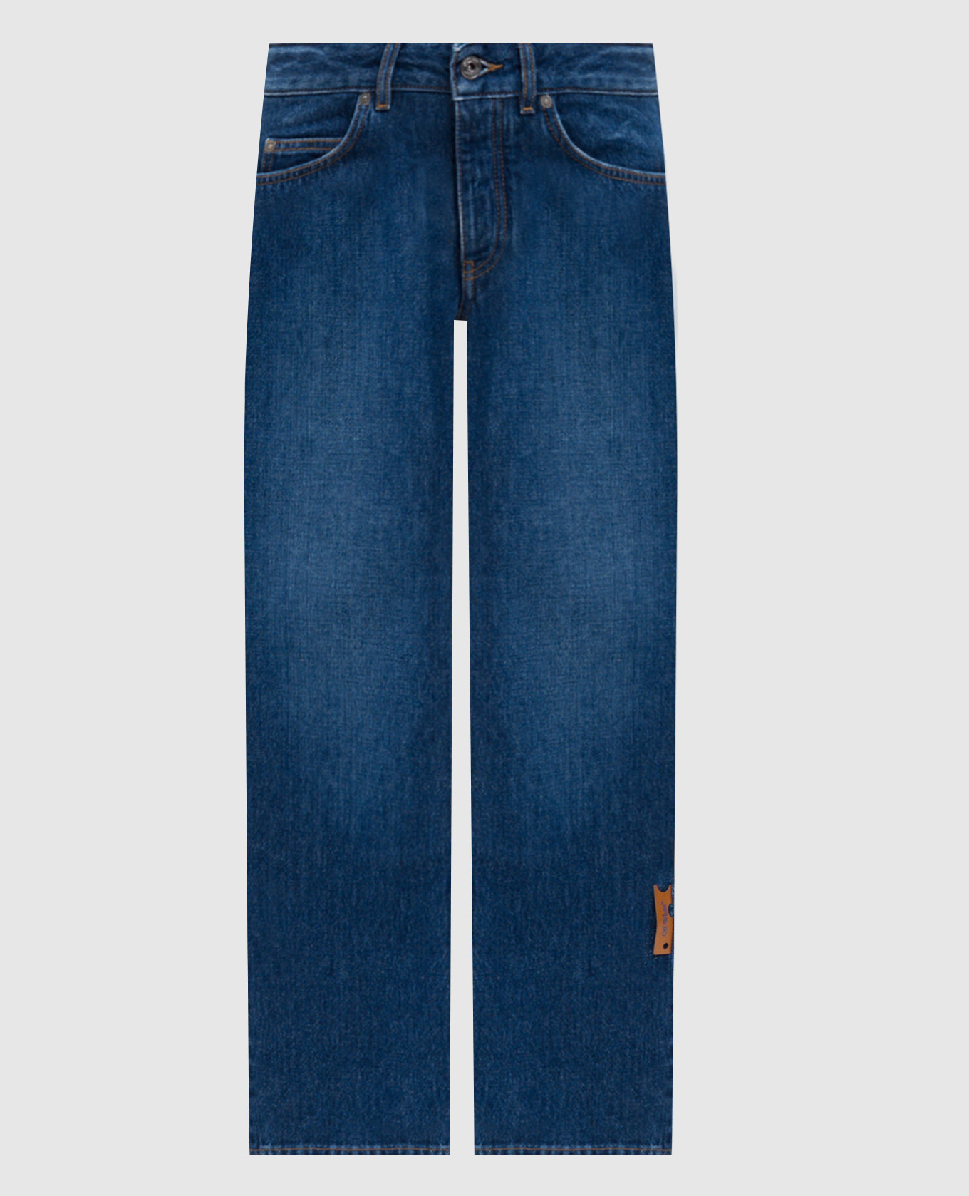 

Синие джинсы с логотип патч, Тёмно-синий, Прямые джинсы