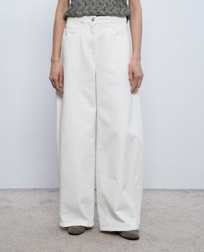 Brunello Cucinelli Джинси Wide Barrel кольору айворі з патчем логотипа M0H81P4059