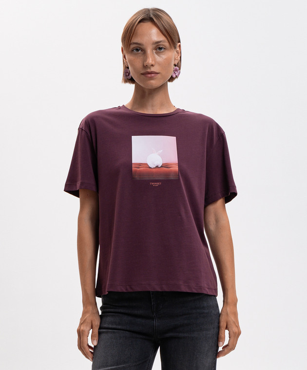 Twinset Фиолетовая футболка с принтом 262TF2090 изображение 3