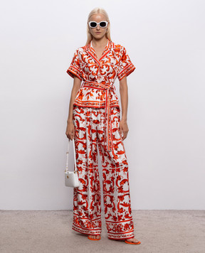 Dolce&Gabbana Белые брюки из шелка в брендовый принт FTDBNTGDDRE
