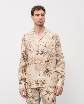 ISAIA Бежевая рубашка из льна в принт CAM218C1110