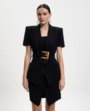 Balmain Черный жакет из шерсти с короткими рукавами GF1SB225ME54