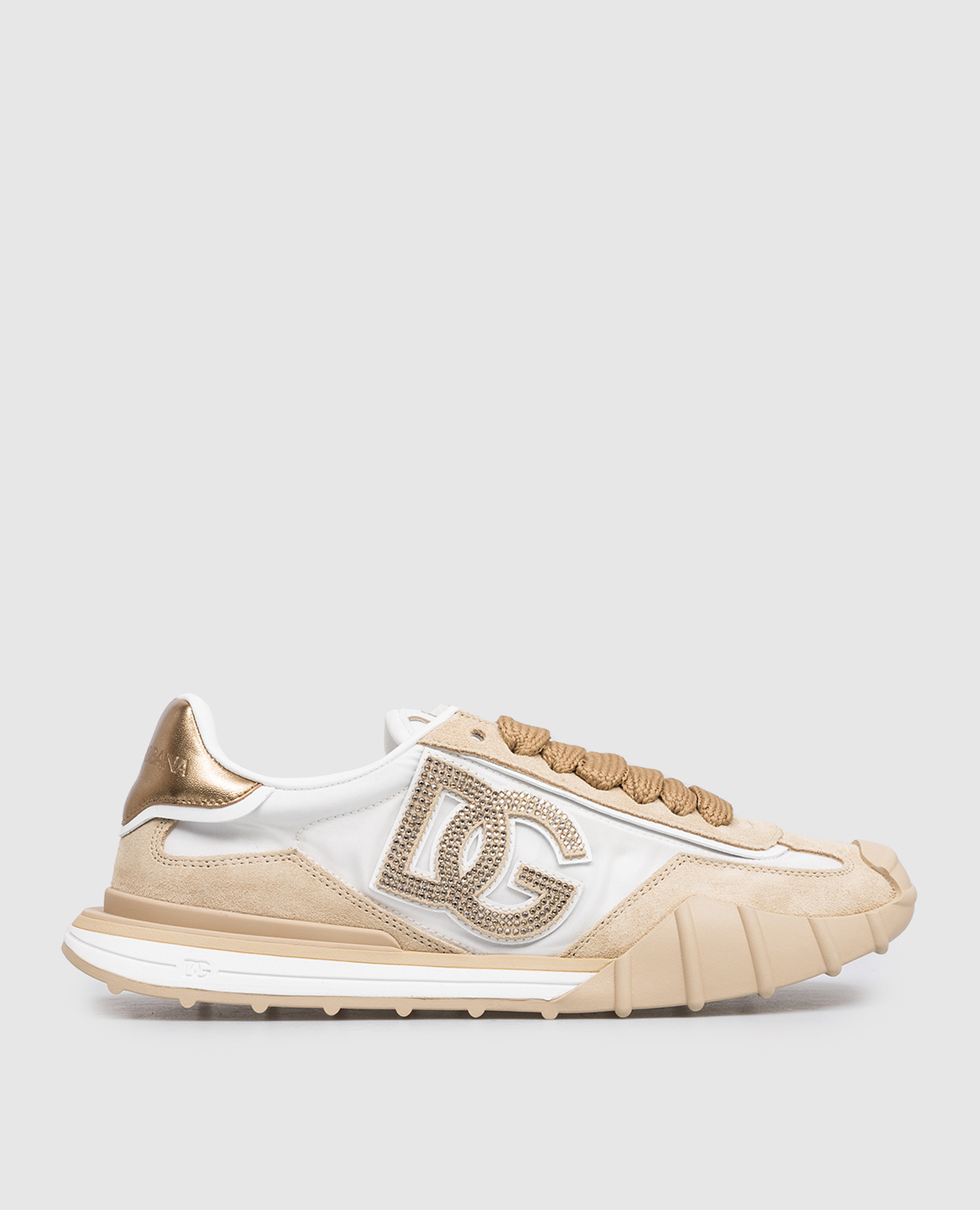 Бежевые комбинированные кроссовки Athletic с монохромной нашивкой с кристаллами