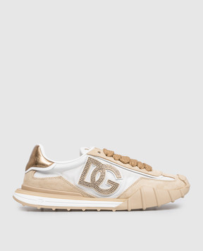 Dolce&Gabbana Бежеві комбіновані кросівки Athletic з нашивкою монограми з кристалами CK2384A6N71