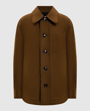 Ami Paris Коричневое пальто из шерсти с логотипом UJK824WV0078