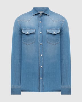 Brunello Cucinelli Синя сорочка з ефектом потертості MR6834008
