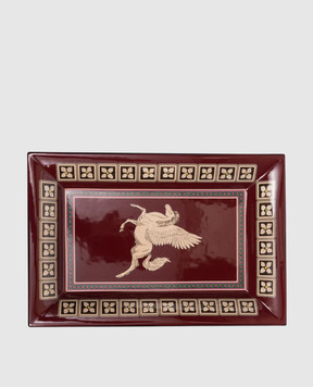 Etro Home Бордовый керамический лакированный поднос с брендовым принтом UHHE0004A3001