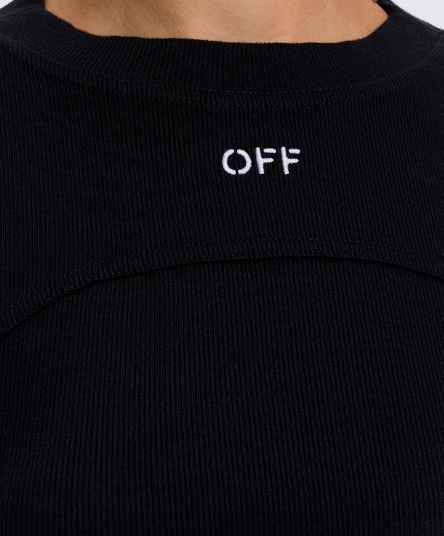 Off-White Черный топ в рубчике с вышивкой логотипа 2FA00673T изображение 5