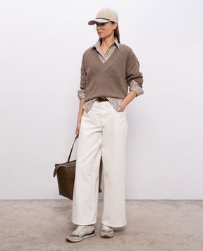 Brunello Cucinelli Коричневый пуловер с люрексом MST263312