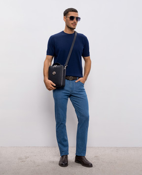 Stefano Ricci Синя футболка з вовни, кашеміру та шовку у візерунок W505507G10W26150