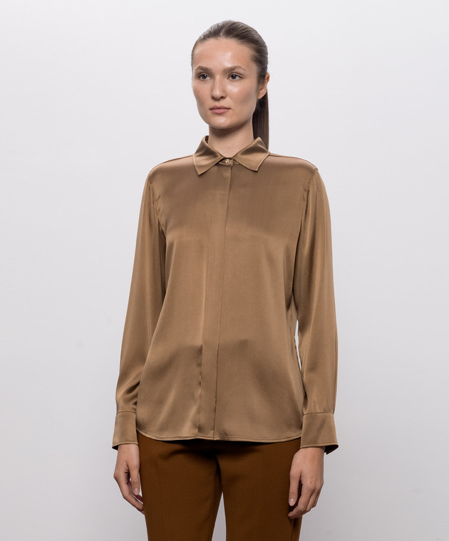 Max Mara Коричневая блуза XERO из шелка MSTXERO изображение 3