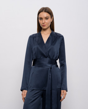 JOSEPH Синій двобортний жакет із шовку Archer JF009608