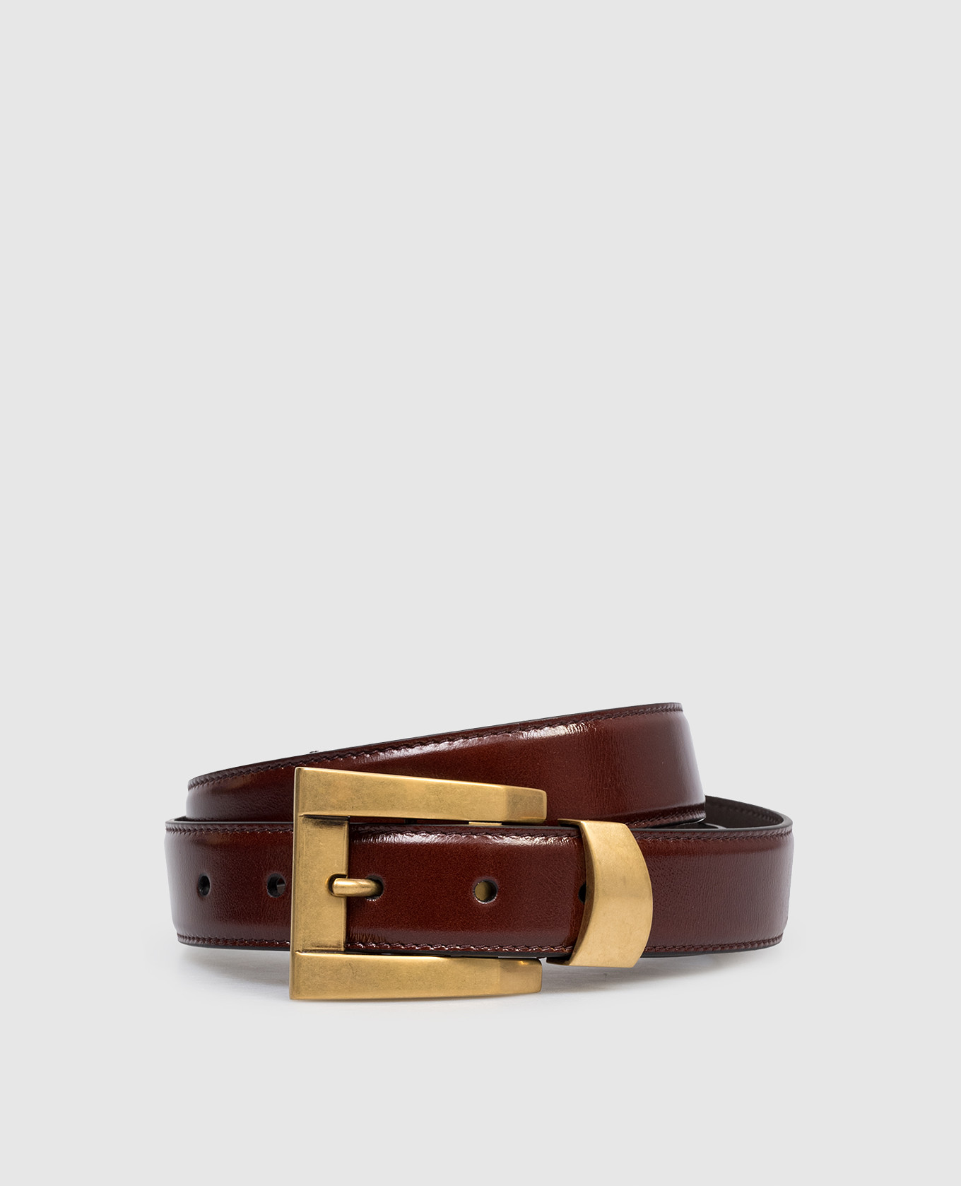 Коричневый кожаный глянцевый ремень с принтом логотипа