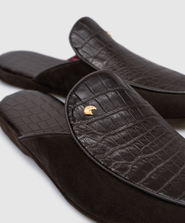 Stefano Ricci Коричневі замшеві капці зі шкірою крокодила UL01P740CSSD зображення 5