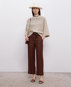 Brunello Cucinelli Коричневі штани з льоном з ланцюжком моніль MH126P9184