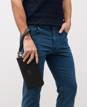 Stefano Ricci Чорний шкіряний гаманець-клатч з металевою емблемою PP312GUMR