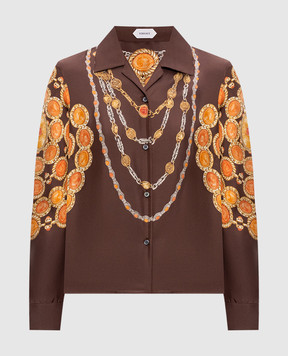 Versace Коричнева блуза із шовку в принт 10242311A17952