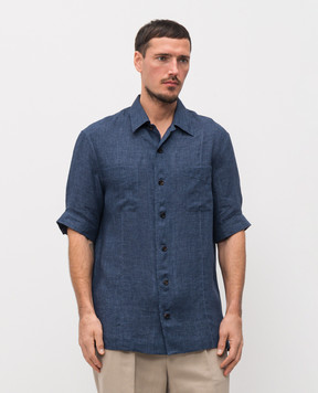 Brunello Cucinelli Синяя рубашка из льна MF6300619