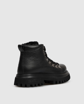 Dolce&Gabbana Детские черные кожаные ботинки на меху DA5362A07223940