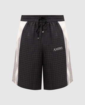 AMIRI Чорні шорти із шовку у візерунок монограми AMBMSO1023