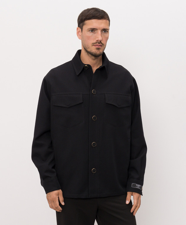 Balmain Черная куртка из шерсти в стиле рубашки HH1TH891WD69 изображение 3