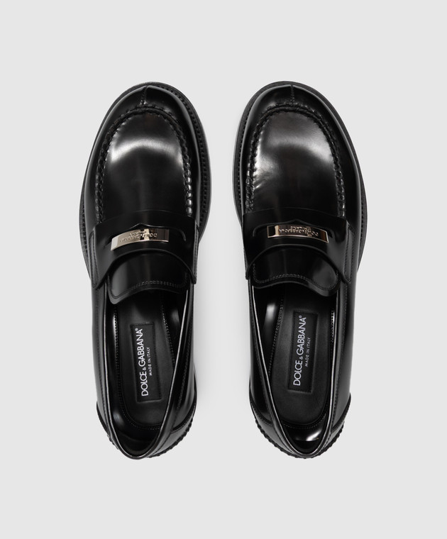 Dolce&Gabbana Черные кожаные глянцевые лоферы с монорамой A30291A0780 изображение 4