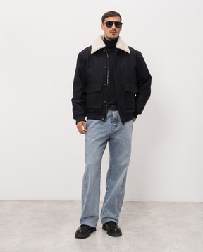 Balmain Синій гольф із шовком з емблемою HH1KH050KJ53