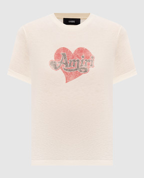 AMIRI Бежева футболка з принтом логотипа AW426JR011