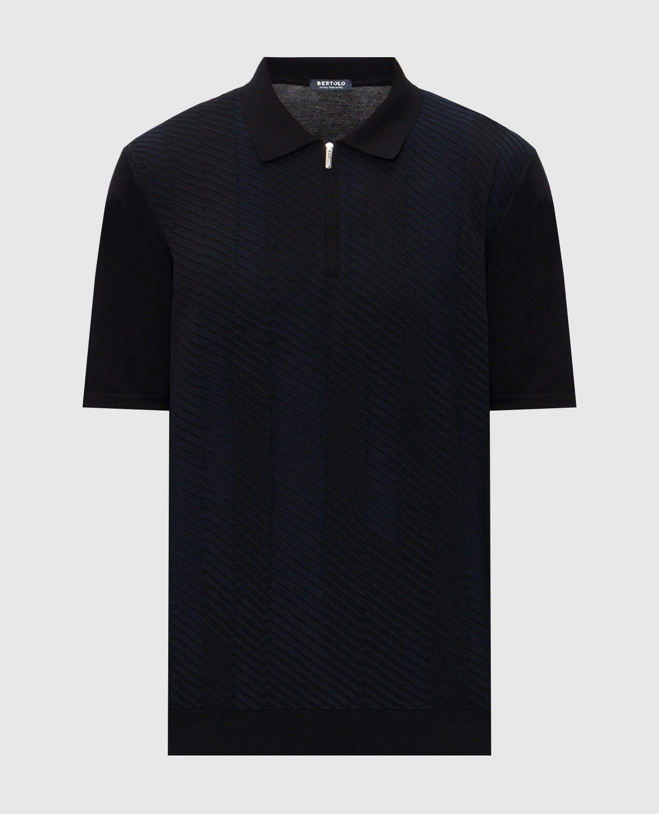 

Черное поло с шелком в узор полоски, Черный, Поло