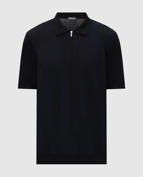 Bertolo Cashmere Чорне поло із шовком у візерунок смужка 9025410025435860
