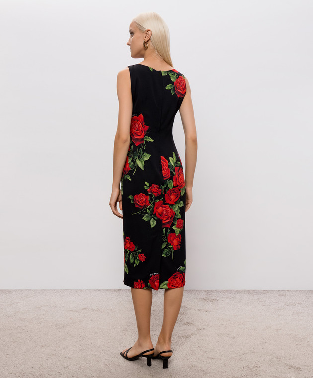 Dolce&Gabbana Черное платье с шелком в принт F622MTFSA9R изображение 4