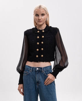 Balmain Черный укороченный твидовый жакет HF1SK911MI74
