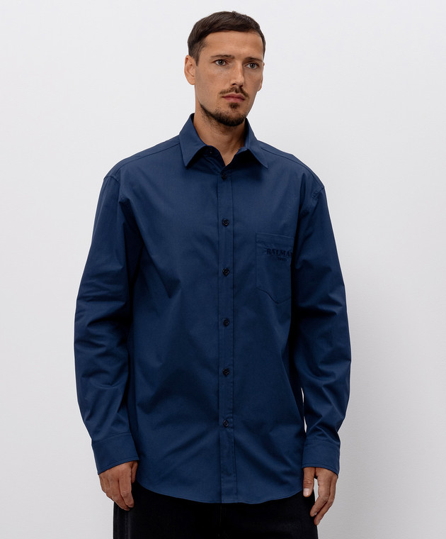 Balmain Синя сорочка з вишивкою логотипа HH1HS590CG76 зображення 3