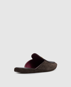 Stefano Ricci Коричневые замшевые тапочки с кожей крокодила UL01P740CSSD