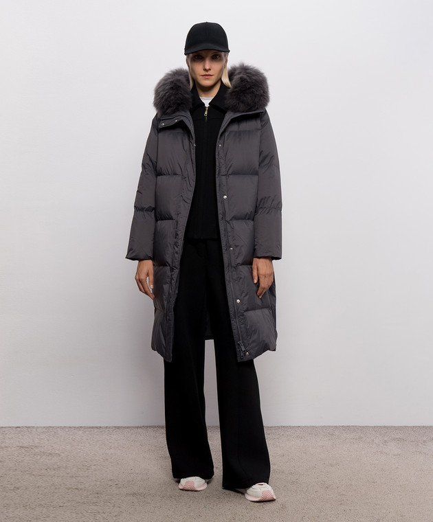 Yves Salomon Army Серый пуховик с мехом 27WFM01306U04W изображение 2