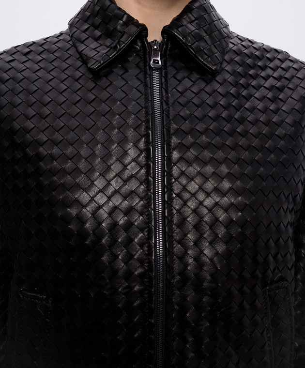 Babe Pay Pls Черная кожаная куртка с плетением 2402BOTBOTTEGA изображение 5