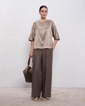 Peserico Коричнева блуза із шовку з ланцюжком моніль A068712372E