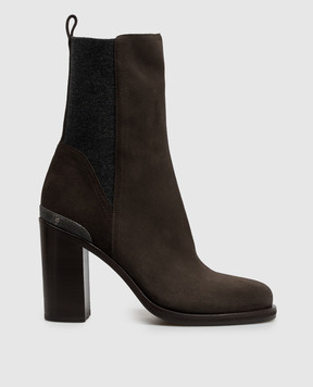 Brunello Cucinelli Коричневі замшеві ботильйони з ланцюжком моніль MZSFC3360P