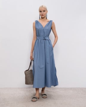 Brunello Cucinelli Синее платье миди с цепочкой мониль M0F79A5092